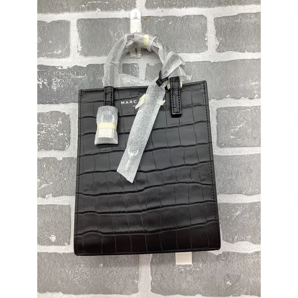 Marc Jacobs Black Croc Embossed Leather Mini Tote Bag H017L01RE22-001 NWT